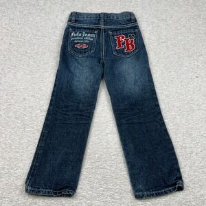FUBU Jeans Boys Slim Straight Dark Wash Embroidered Denim Pants Size 7